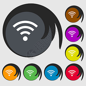 无线网络标志 无线网络符号 无线网络图标区 八个彩色按钮上的符号网站上网令牌质量创造力邮票互联网标签信号图片