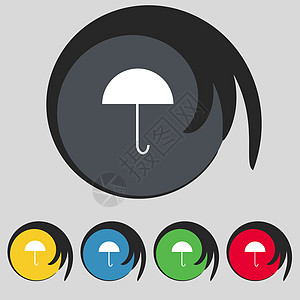 伞状符号图标 雨保护符号 设置彩色按钮创造力旅行标签气象海豹质量插图令牌徽章邮票图片