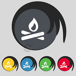 火焰图标符号 五个彩色按钮上的符号邮票艺术烧伤漩涡标签危险徽章海豹圆圈燃料图片