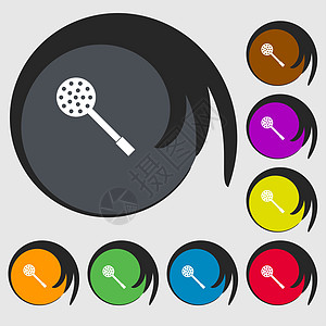 厨房电器图标符号 八个彩色按钮上的符号餐厅食物器具餐具配饰工具插图刀具勺子烹饪图片