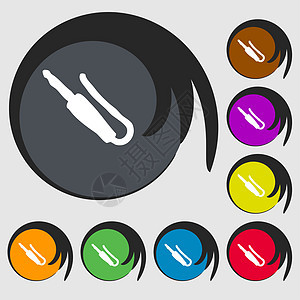 插头 迷你插孔图标标志 八个彩色按钮上的符号图片
