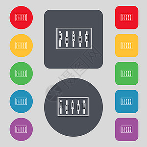 Dj 控制台组合控点和按钮 关卡图标 一组颜色按钮网络模拟收音机控制记录插图混合器技术图标集娱乐图片