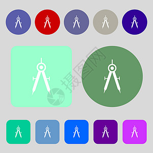 数学指南针符号图标 12 色按钮 平面设计图片