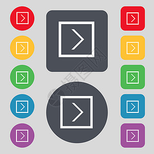 向右箭头 下一个图标符号 一组由12个彩色按钮组成 设计平坦互联网质量界面标签海豹菜单网络创造力光标用户图片