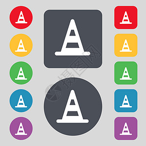 道路锥形图标符号 一组有12色按钮 设计平坦图片