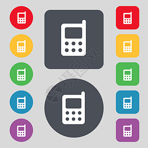 移动电话图标符号 一组由12个彩色按钮组成 设计平坦图片
