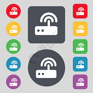 Wifi 路由器图标符号 一组有12色按钮 平面设计图片