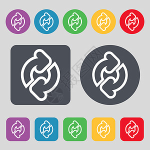 刷新图标符号 由 12 个彩色按钮组成 平坦设计字形环形倒带团体界面图表指针用户群件插图图片