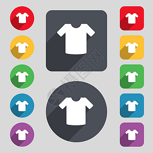 T恤 服装图标符号 12个彩色按钮和长阴影 设计平坦图片