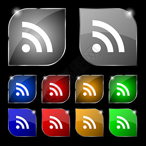 RSS feed 图标符号 一组有色光的十倍宽度按钮网络海豹插图网站技术渠道令牌互联网邮票质量图片