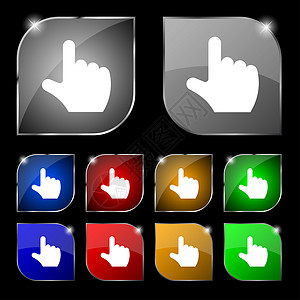 指向手印图标符号 一组十色的扣子 带有光亮展示电脑互联网技术光标按钮艺术商业网络老鼠图片