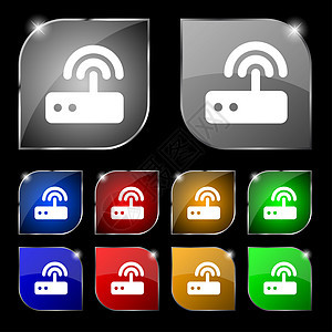 WiFi 路由器图标符号 一组有色调的十倍宽度按钮图片