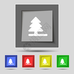 圣诞树图标在最初的五个彩色按钮上标出插图徽章标识粉色对角线庆典假期质量图片