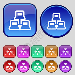 局域网图标符号 一组12个旧按钮 用于设计图片
