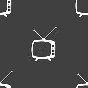 复古电视模式标志图标 电视机符号 灰色背景上的无缝模式创造力橙子白色邮票质量屏幕令牌徽章按钮网络图片