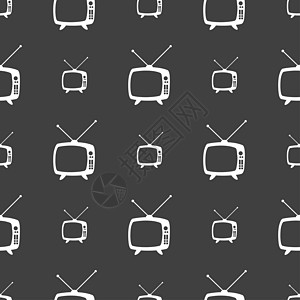 复古电视模式标志图标 电视机符号 灰色背景上的无缝模式屏幕指针令牌橙子网络创造力白色质量徽章标签图片