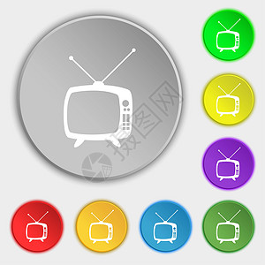 复古电视模式标志图标 电视机符号 八个平面按钮上的符号图片