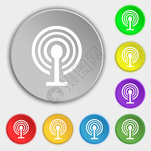 无线网络图标区 8个平板按钮上的符号 无线电网图标区标签邮票创造力徽章质量圆圈上网插图网站令牌图片