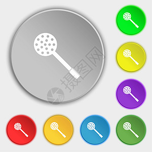 厨房电器图标符号 8个平板按钮上的符号工具餐具刀具配饰厨具食物勺子用具烹饪插图图片