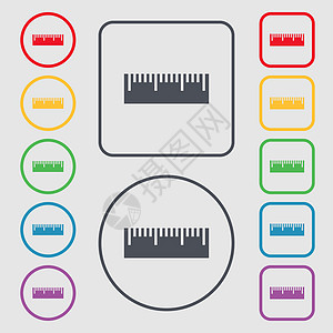 标尺符号图标 学校工具符号 圆形符号和带框架的方键图片