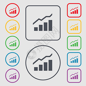 增长和发展的概念 利率图标符号图 带有框架的圆形和方形按钮上的符号速度生长抵押质量兴趣评分数据金融报告进步图片