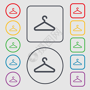 衣服衣架图标符号 圆形上的符号和带边框的平方按钮图片