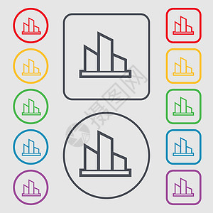图表图标符号 圆形上的符号和带边框的平方按钮图片