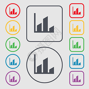 图表图标符号 圆形上的符号和带框架的平方按钮进步网络酒吧收藏组织插图柱子信息生长统计图片