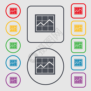 图表图标符号 圆形上的符号和带框架的平方按钮推介会报告数据组织插图进步金融酒吧柱子收藏图片