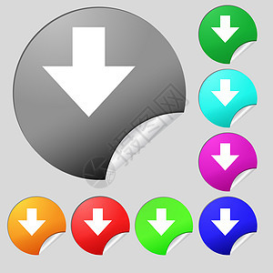 下载符号 下载平面图标 装入标签 8个多色圆环按钮 贴纸图片