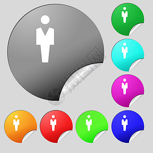 人类 男性 男性马桶图标标志 一套8个多色圆环扣和贴纸男生厕所男人标签邮票徽章成员创造力令牌海豹图片