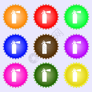 灭火器图标符号 一组九种不同颜色的标签预防抑制情况汽油帮助服务仪器工作燃料工具图片