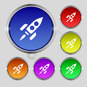 火箭图标符号 亮彩色按钮上的圆形符号图片