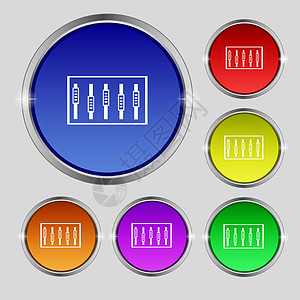 Dj 控制台组合控点和按钮 关卡图标 一组颜色按钮娱乐音乐电子模拟控制板混合器记录酒吧网络收音机图片