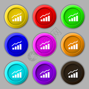 增长与发展概念 利率图标符号图 九轮彩色按钮上的符号速度评分金融商业审查生长图表进步利润纽扣图片
