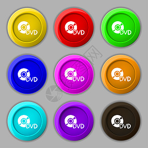 dvd 图标符号 9圆彩色按钮上的符号视频插图记录广告音乐产品光盘奖金网络品牌图片