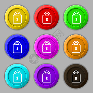 锁定图标符号 9圆彩色按钮上的符号防火墙插图锁孔代码互联网技术电脑网络隐私收藏图片
