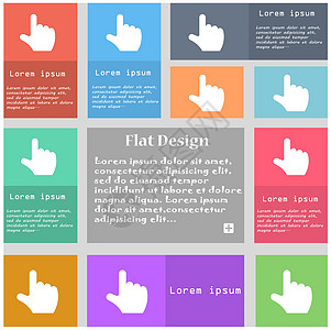 指向手印图标符号 一组多色按钮 带有文字空间网络互联网展示商业电脑指纹技术屏幕光标手指图片