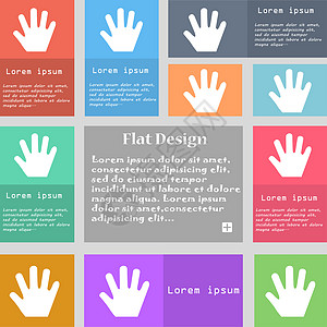 手指触碰手动图标符号 一组带有文本空间的多色按钮背景