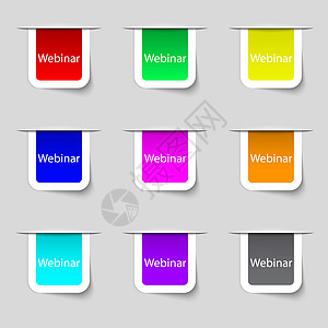 Webinar 网络相机标志图标 在线网络研究符号 网上电子学习导航 一组彩色按钮课程质量学习研讨会网站互联网教育海豹艺术令牌图片
