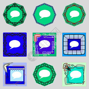 发声气泡图标 思考云符号 设置多彩的按钮信息讲话圆圈创造力贴纸标签说话框架图表网络图片