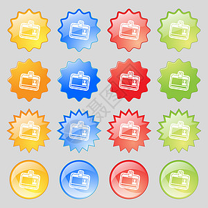 ID卡图标符号 有16个彩色现代按钮组成的大组合用于设计图片