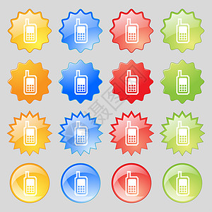 移动电话图标符号 有16个色彩丰富的现代按钮用于设计 (掌声)图片