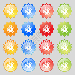 手表图标符号 您设计时需要16个色彩丰富的现代按钮记录倒数计时器速度字形跑表插图竞赛小时齿轮图片