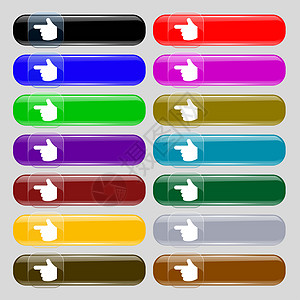 手动图标符号 从14个多色的玻璃按钮中设置 文本的位置网络展示商业手指屏幕光标指纹互联网技术老鼠图片