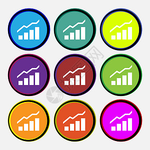 增长与发展概念 利率图标符号图 9个多色圆环按钮抵押质量商业金融数据兴趣评分利润进步纽扣图片