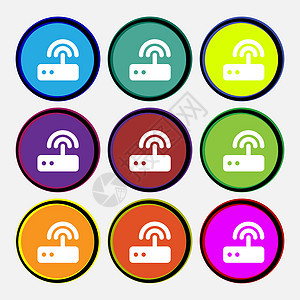 WiFi 路由器图标符号 9个多色圆环按钮图片