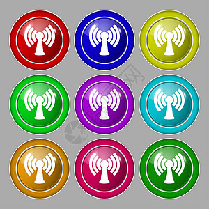 Wifi 互联网图标符号 9圆彩色按钮上的符号局域网海浪天线民众播客电子路由器网络全球热点图片