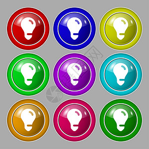 灯泡 想法图标符号 9圆彩色按钮上的符号夹子活力网络商业照明插图涂鸦绘画能量节能灯图片
