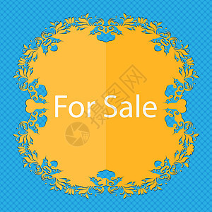 用于出售符号图标 房地产销售 花粉公寓设计 以蓝色抽象背景为基础 并放置文字位置图片